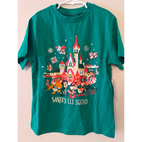 Disney kids holiday Santa's Elf Squad green t-shirt NWT size Medium 7/8 - Picture 1 of 5